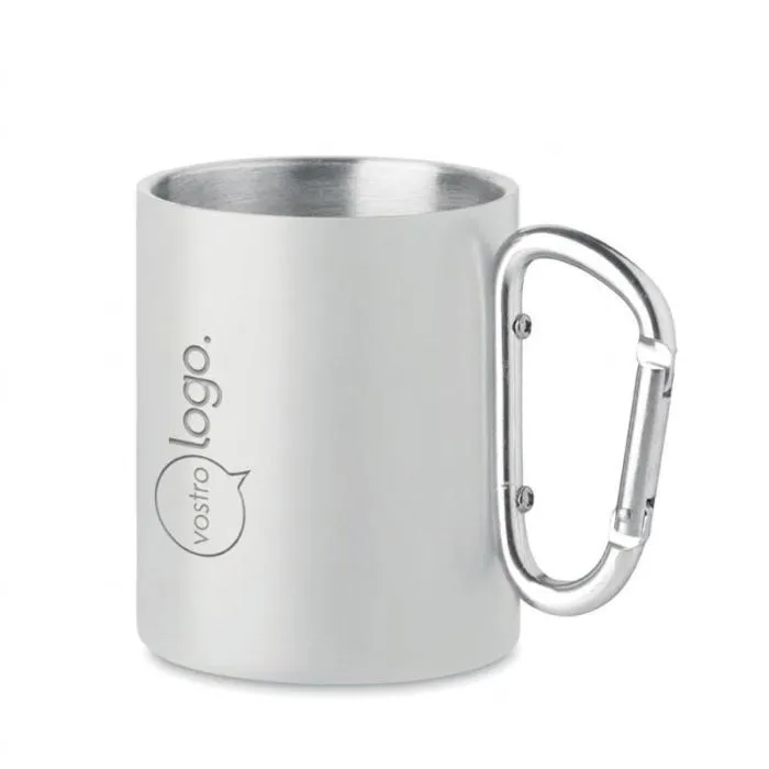 Tazza in metallo con manico a moschettone promozionale da 300 ml - AROM
