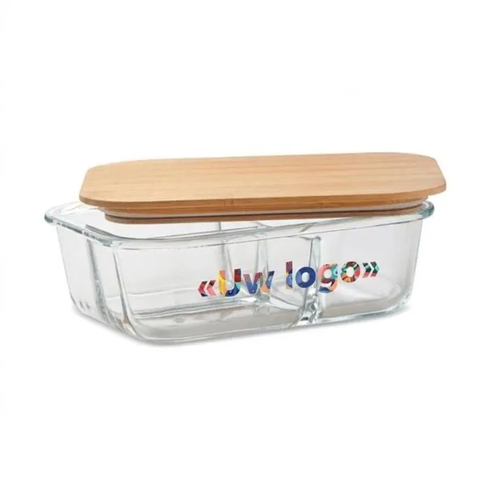 TUNDRA 3: glazen en bamboe lunchbox met reclameopdruk
