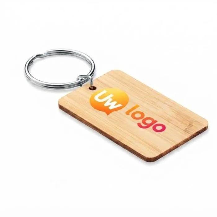 Rechthoekige bamboe-sleutelhanger als relatiegeschenk - ANGLEBOO