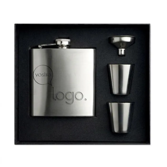 Fiaschetta tascabile personalizzata con bicchierini SLIMMY FLASK SET