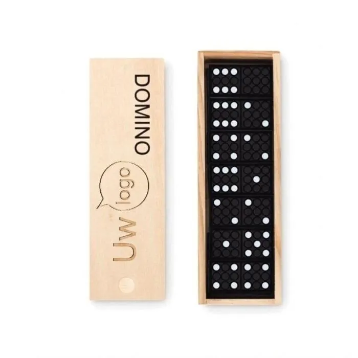 Reclamedomino-set in een DOMINO-doos