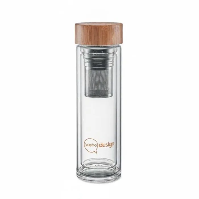 Borraccia pubblicitaria in vetro a doppia parete da 420 ml BATUMI GLASS