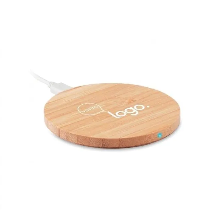 Caricabatterie wireless pubblicitario in bambù RUNDO