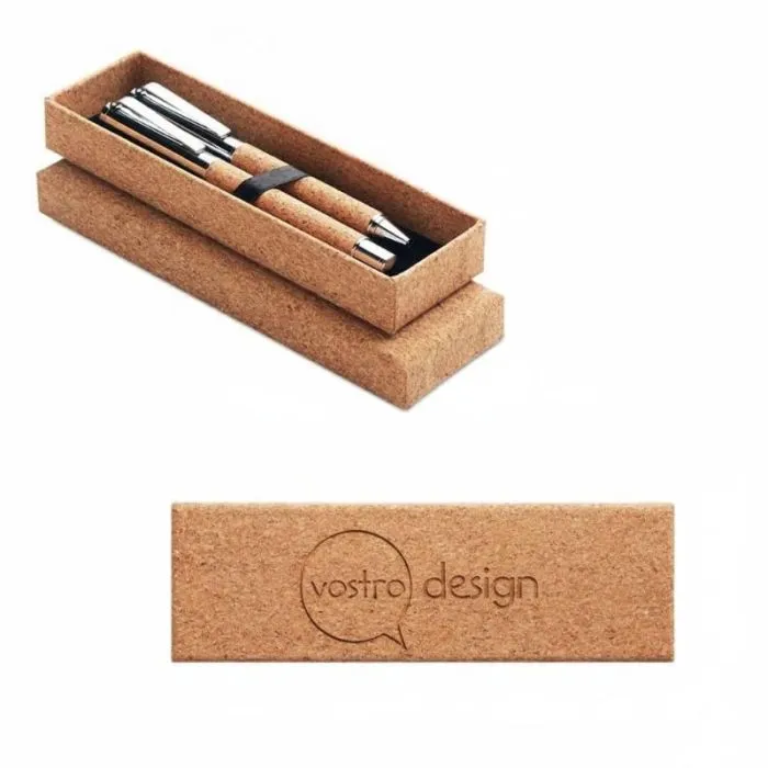 Penna a sfera promozionale in metallo con astuccio in sughero QUERCUS