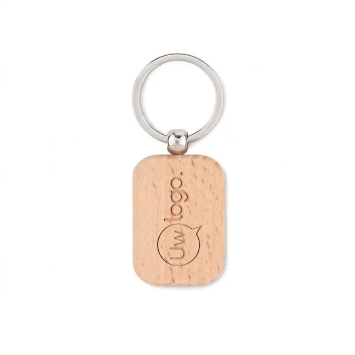 Rechthoekige houten reclamesleutelhanger van POTY WOOD