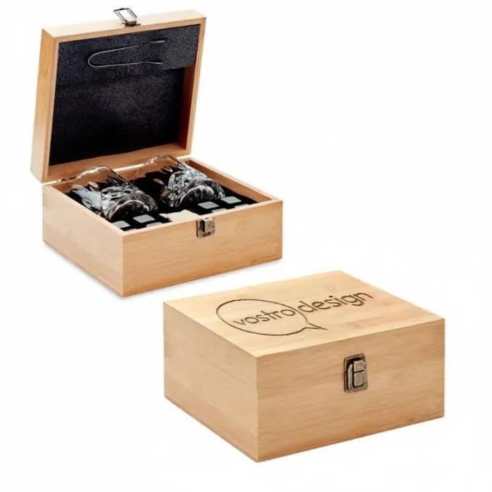 Set da whisky personalizzato con scatola in bambù INVERNESS