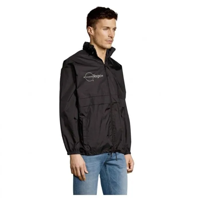 Giacca a vento personalizzata unisex, idrorepellente, pieghevole e con cappuccio - SURF