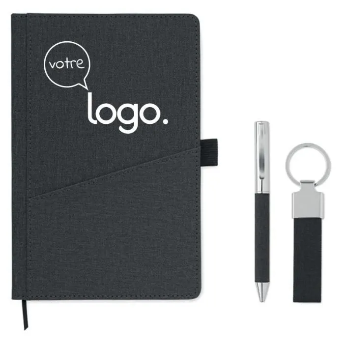 Coffret cadeau 3 pièces en polyester avec stylo à bille publicitaire -SCRIBI 4