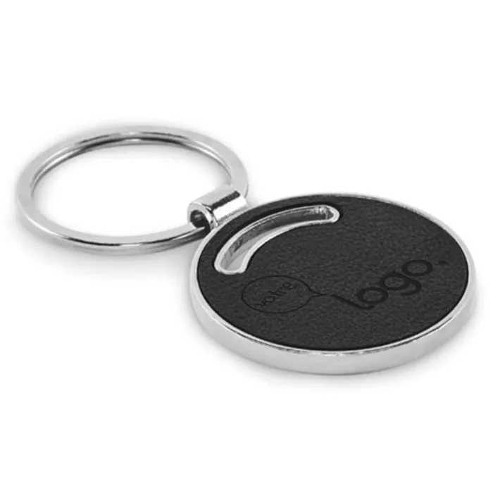 Porte-clés personnalisé rond en métal et cuir -LIRCLE