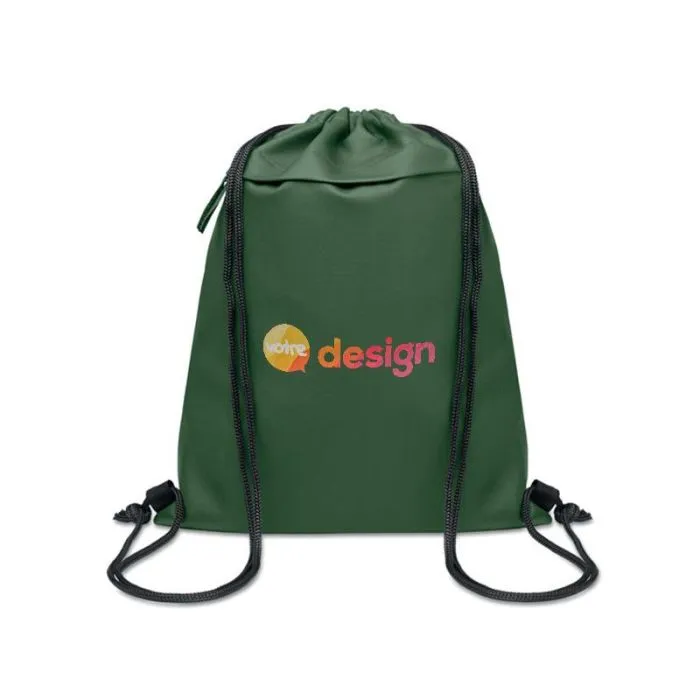 Sac à cordon personnalisable en polyester 600D RPET avec poche zippée – BANGKOK