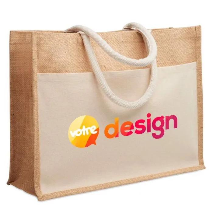 Sac shopping personnalisable en jute et coton laminé - Baga