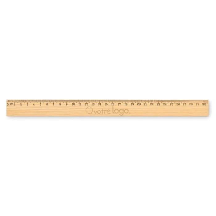 Règle publicitaire bois 30cm double graduation cm pouces - RULER30