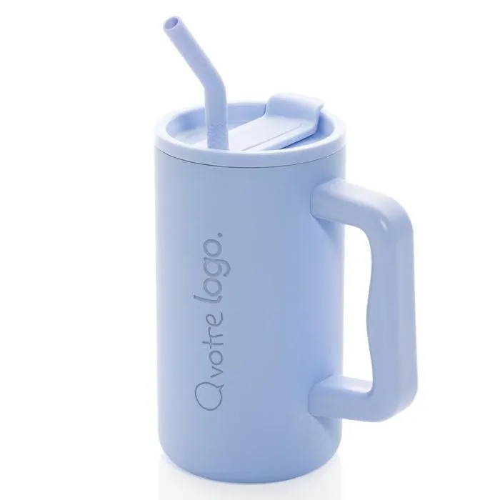 Mug personnalisé 800 ml en acier inoxydable recyclé avec paille et couvercle