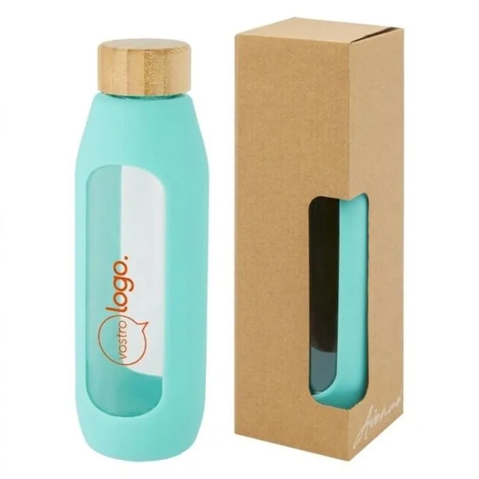 Borraccia promozionale in vetro borosilicato con impugnatura in silicone - Tidan