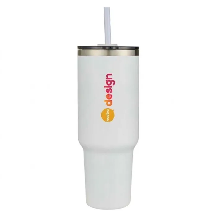 Tazza termica 1200 ml personalizzata in acciaio riciclato con cannuccia - Sydney