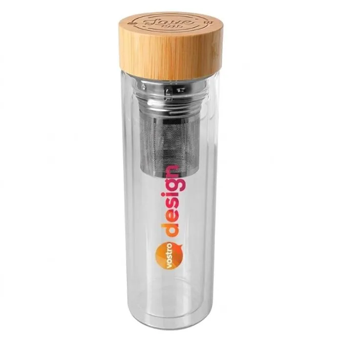 Bottiglia per infusi 400 ml personalizzata con infusore e tappo in bambù - Bailey