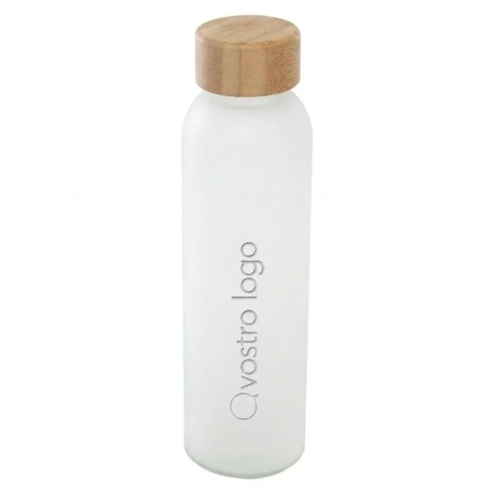 Bottiglia personalizzata in vetro da 500 ml con coperchio in bambù