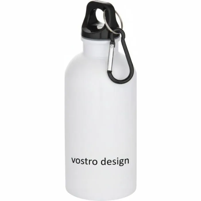 Bottiglia personalizzata in acciaio inossidabile riciclato da 400 ml con moschettone Oregon