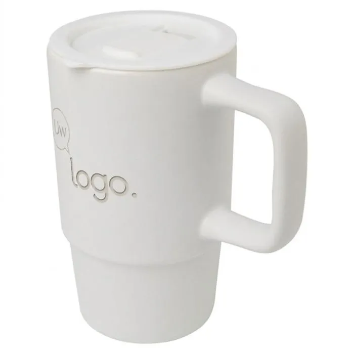 Gepersonaliseerde keramische mok van 450 ml met extra groot handvat en deksel