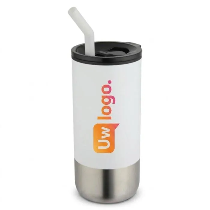 Personaliseerbare thermobeker van gerecycled roestvrij staal RCS, 480 ml, met rietje – Grayson
