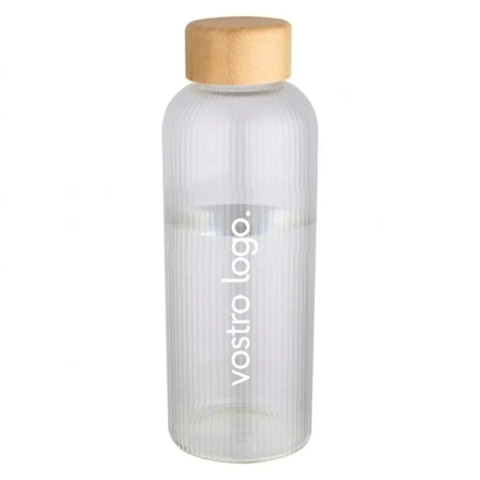Bottiglia personalizzabile in vetro borosilicato da 650 ml con coperchio in bambù - Mirage