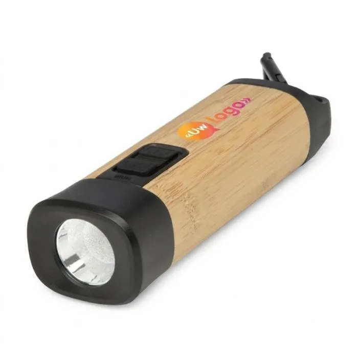 Gepersonaliseerde zaklamp van gerecycled plastic met karabijnhaak - Kuma
