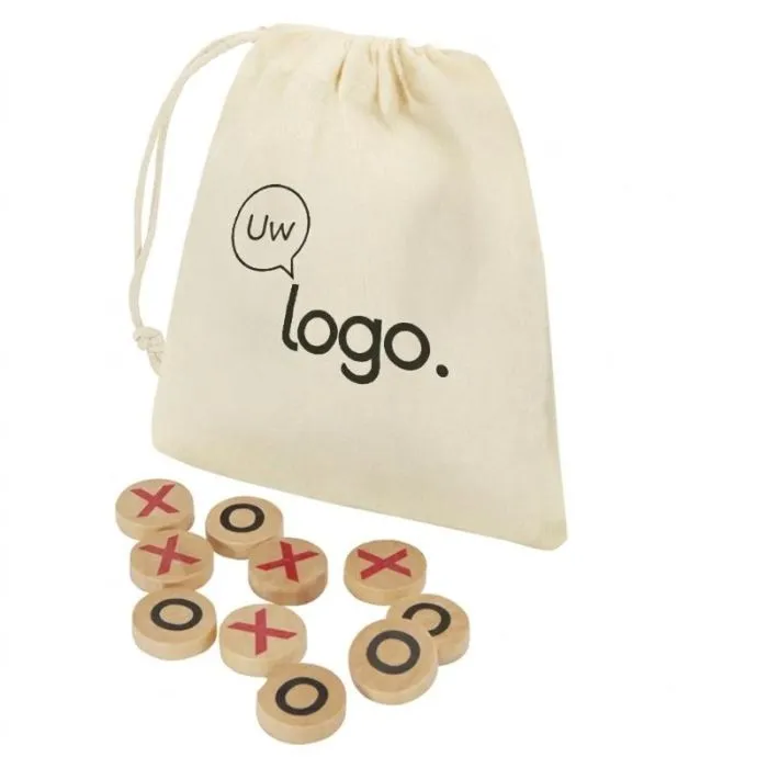 Gepersonaliseerd houten morpion-spel met katoenen zakje