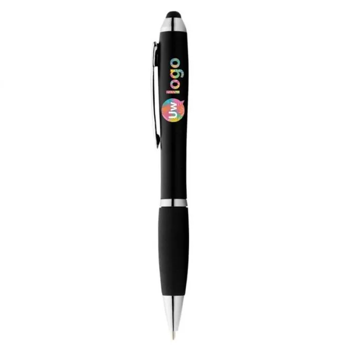 Kleurrijke balpen met stylus en zwarte grip - Nash