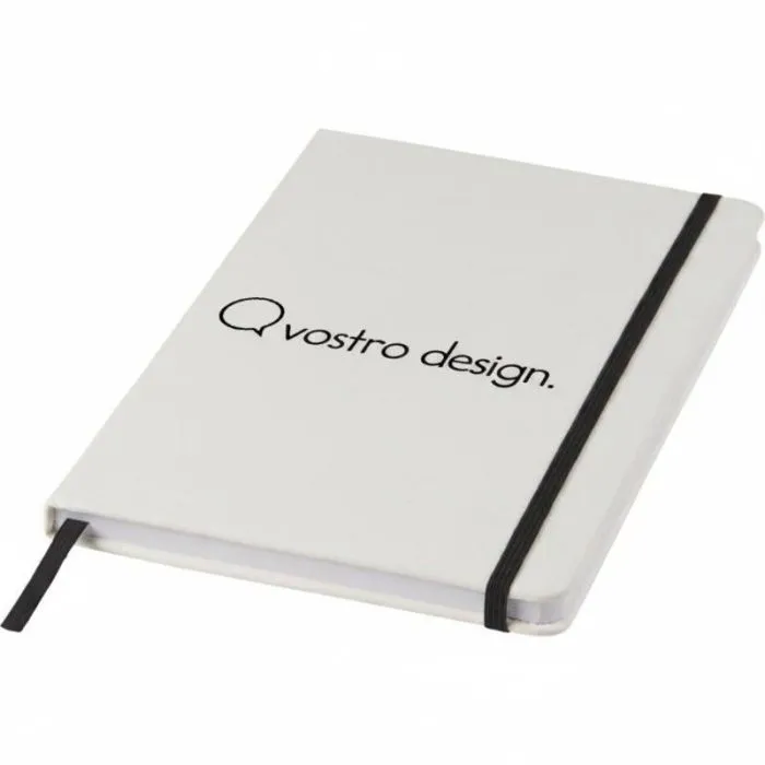 Quaderno bianco A5 Spectrum con elastico colorato promozionale