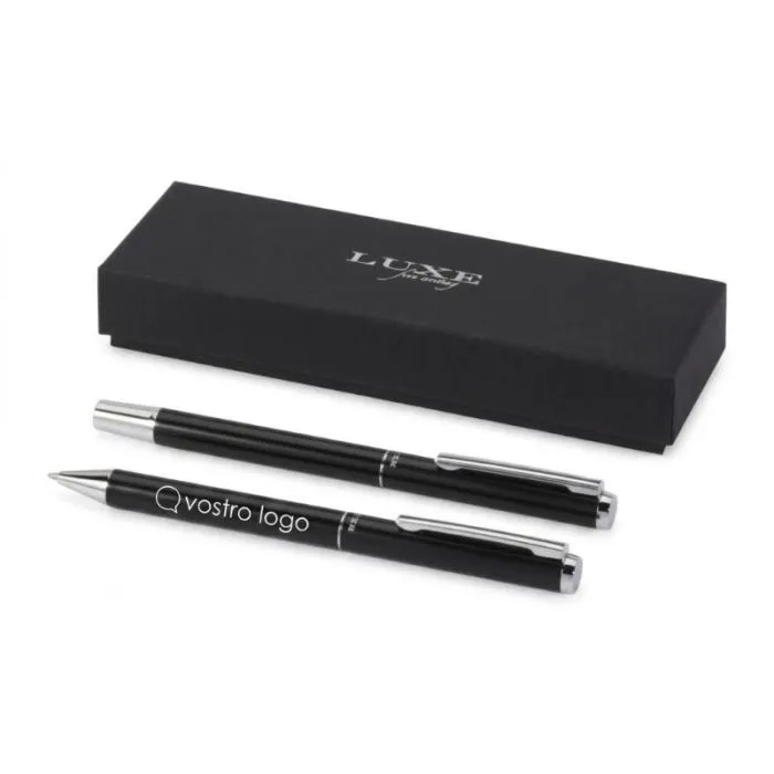 Set regalo con penna a sfera e penna roller Lucetto promozionali in alluminio riciclato