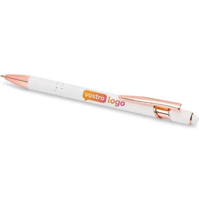 Penna a sfera in alluminio riciclato con finitura oro rosa, inchiostro blu 800 m