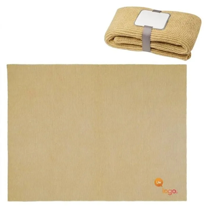 Gebreide deken 150x120 cm van GRS-gecertificeerd polyester voor reclamedoeleinden - SUZY