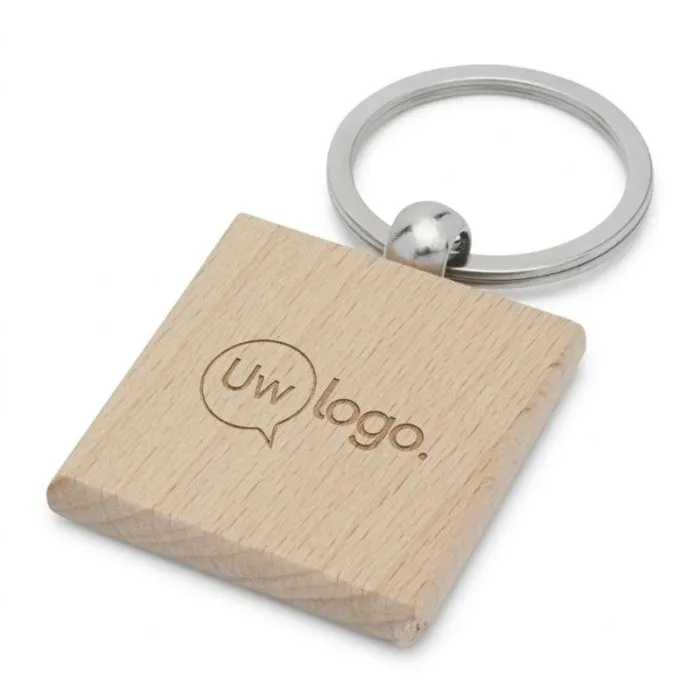 Gepersonaliseerde vierkante sleutelhanger van beukenhout, Gioia