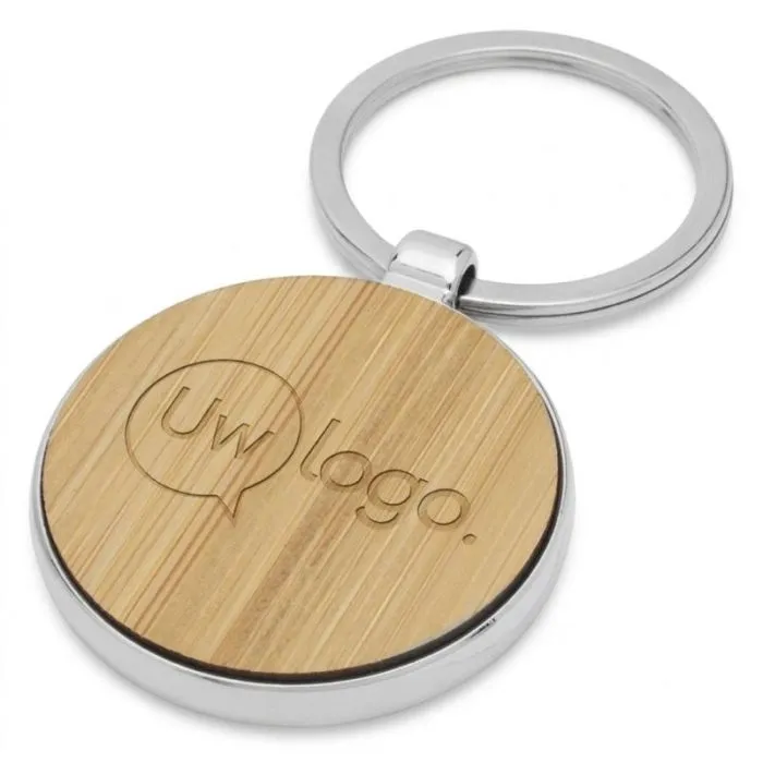 Gepersonaliseerde ronde sleutelhanger van bamboe, model Nino