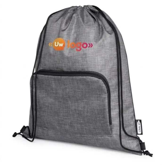 Op maat gemaakte, opvouwbare tas van gerecycled materiaal, 7 L, met trekkoord - Ash
