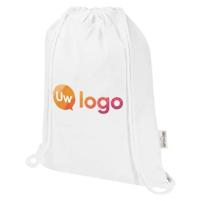 Gepersonaliseerde tas met trekkoord van gerecycled katoen, 5 L – Oregon Blend 140 g/m²