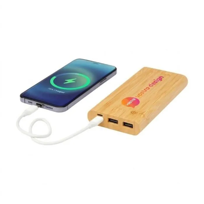 Batteria di riserva Tulda da 10.000 mAh in bambù personalizzata
