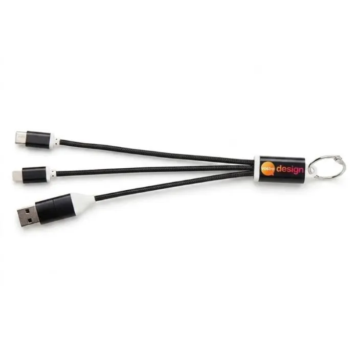 Cavo di ricarica 4 in 1 in alluminio riciclato personalizzato con portachiavi - Metal