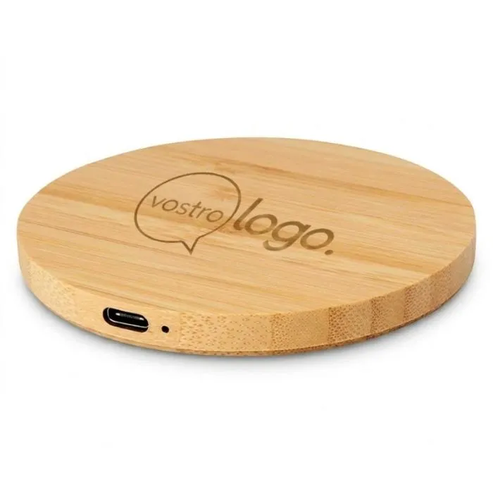 Tappetino di ricarica wireless personalizzato in bambù da 15 W con cavo in TPE riciclato - Essence