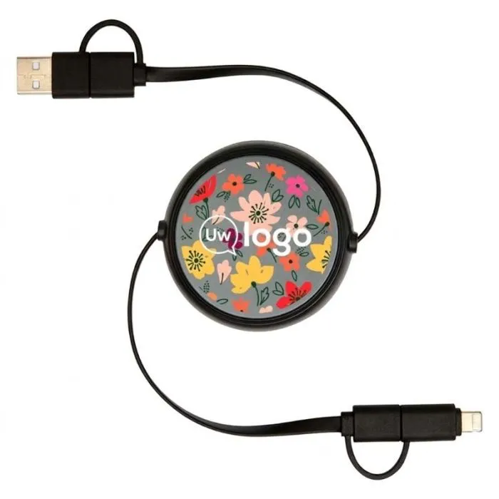 Op maat gemaakte 5-in-1-intrekbare kabel van 100 cm van gerecycled plastic, snelladen 45 W - Alasia