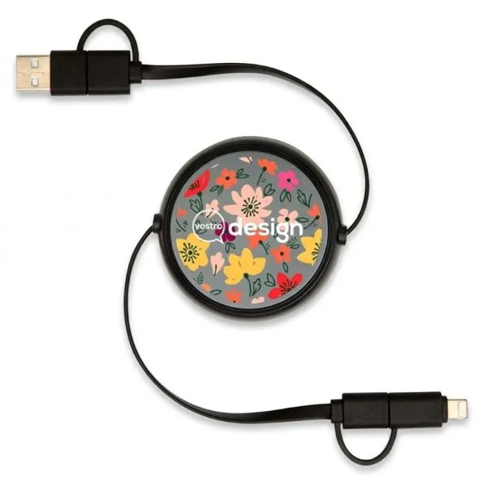 Cavo retrattile personalizzato 5 in 1 in plastica riciclata, 100 cm, ricarica rapida 45 W - Alasia