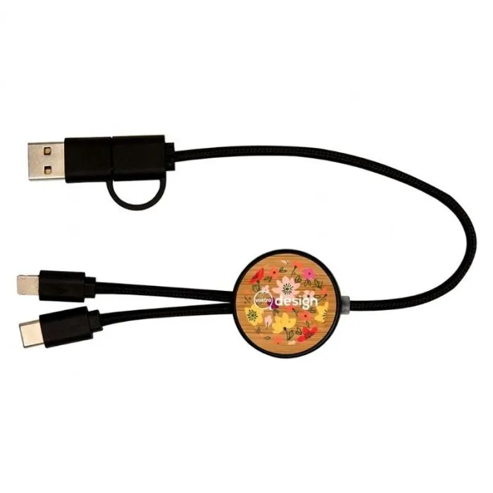 Cavo 5 in 1 personalizzato in plastica riciclata, 150 cm, ricarica rapida da 27 W - Repubblica Ceca