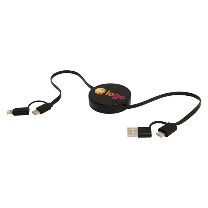 Op maat gemaakte 5-in-1 oprolbare kabel van gerecycled plastic, 90 cm, snelladen 40 W - Citala