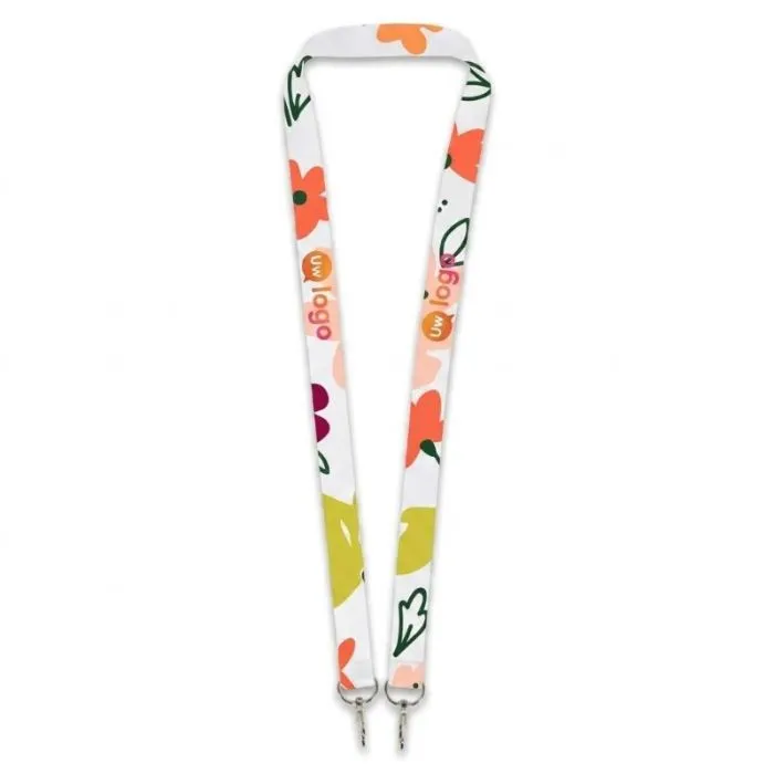Gepersonaliseerde nekband van gerecycled polyester met 2 metalen sleutelhangers – Leia
