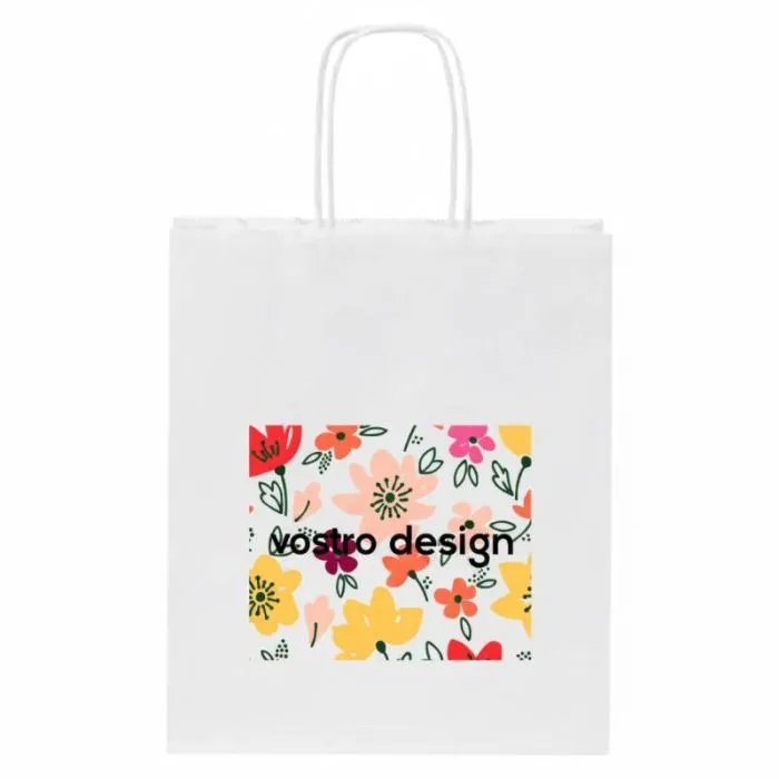 Borsa in carta Kraft da 80 g/m² personalizzata con manici intrecciati, formato piccolo