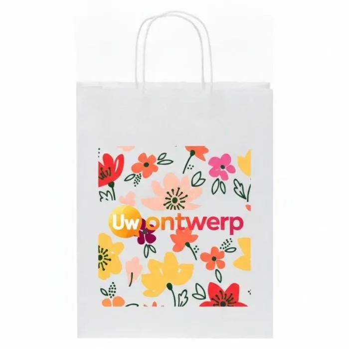 Gepersonaliseerde kraftpapieren tas van 80 g/m² met gedraaide handvatten, middelgroot formaat