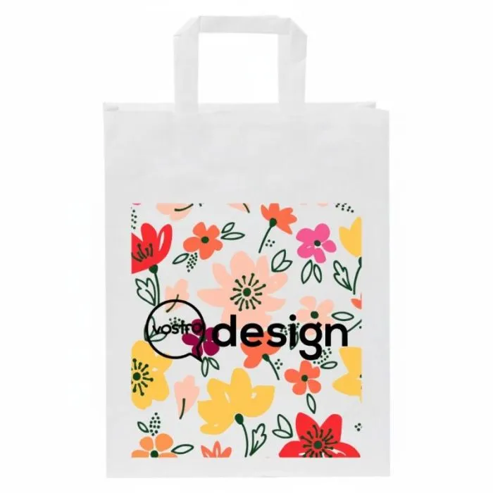 Borsa in carta Kraft da 80-90 g/m² personalizzata con manici piatti, misura media