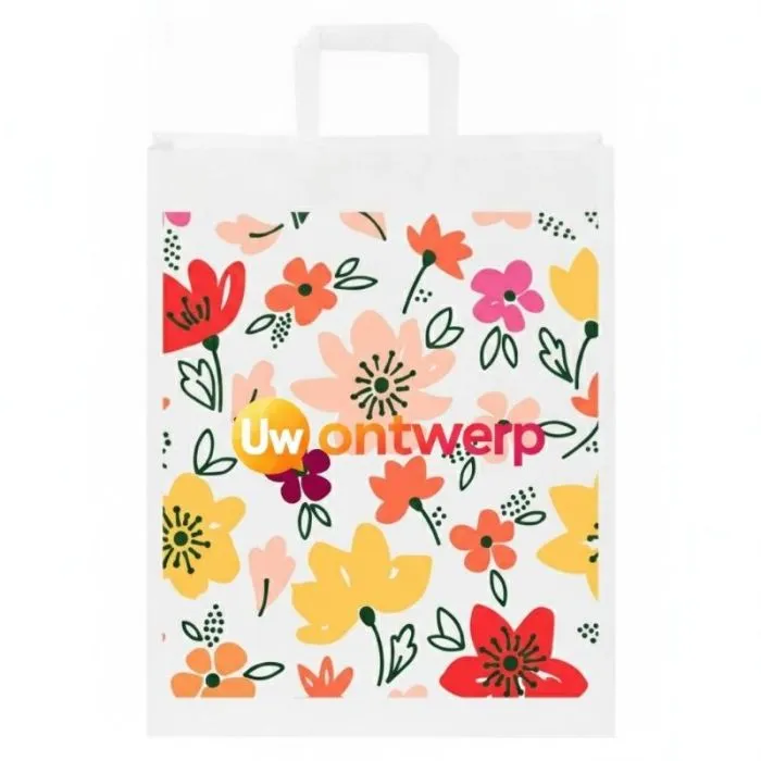 Gepersonaliseerde kraftpapieren tas van 80-90 g/m² met platte hengsels, groot formaat