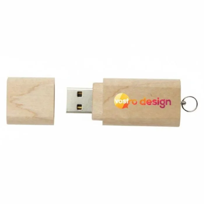 Chiavetta USB 2.0 in legno da 2 GB personalizzata con portachiavi