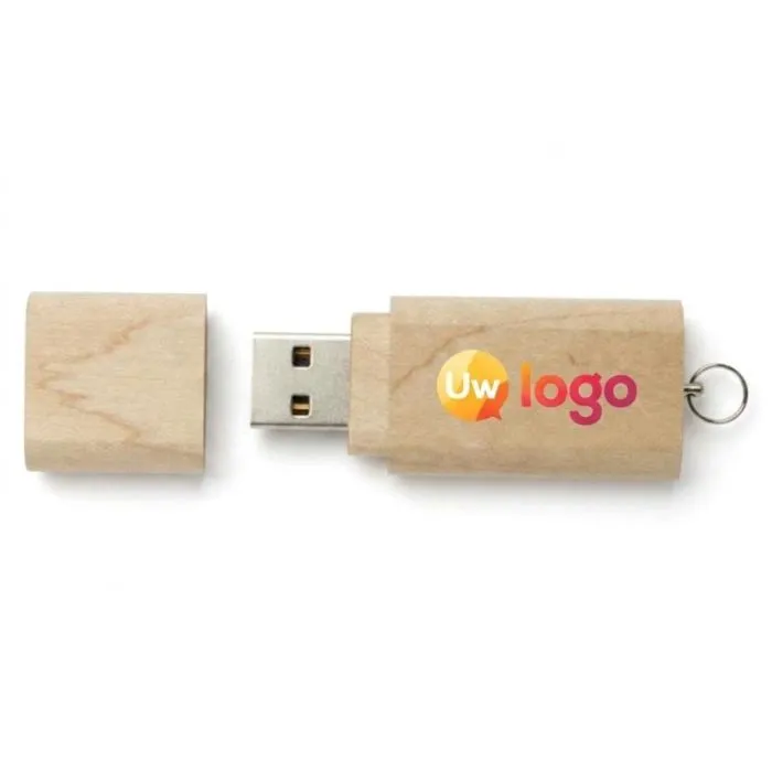 Gepersonaliseerde houten USB 3.0-stick van 16 GB met sleutelhanger
